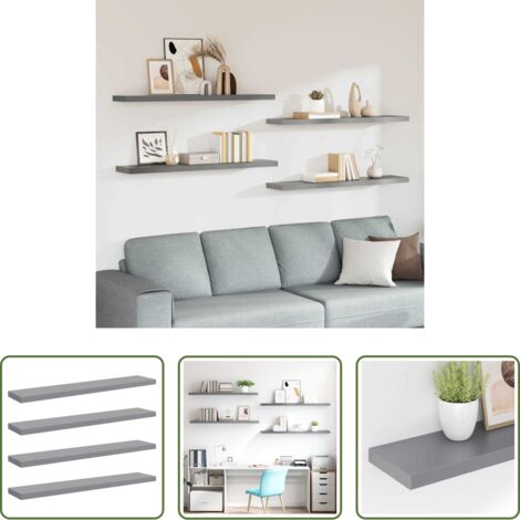 vidaXL Scaffali per casa -  Scaffali a Parete 2 pz Grigi 120x23,5x3,8 cm in MDF