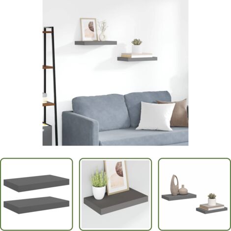 vidaXL Scaffali per casa -  Scaffali a Parete 2 pz Grigio Lucido 40x23x3,8 cm in MDF