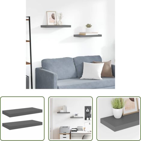 vidaXL Scaffali per casa -  Scaffali a Parete 2 pz Grigio Lucido 50x23x3,8 cm in MDF