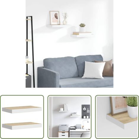 vidaXL Scaffali per casa -  Scaffali a Parete 2 pz Rovere e Bianco 50x23x3,8 cm in MDF