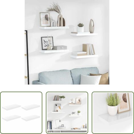 vidaXL Scaffali per casa -  Scaffali a Parete 4 pz Bianco Lucido 50x23x3,8 cm in MDF