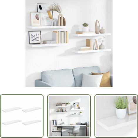 vidaXL Scaffali per casa -  Scaffali a Parete 4 pz Bianco Lucido 80x23,5x3,8 cm in MDF