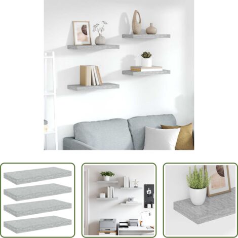 vidaXL Scaffali per casa -  Scaffali a Parete 4 pz Grigio Cemento 50x23x3,8 cm in MDF