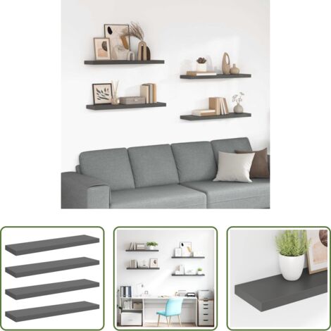 vidaXL Scaffali per casa -  Scaffali a Parete 4 pz Grigio Lucido 90x23,5x3,8 cm in MDF
