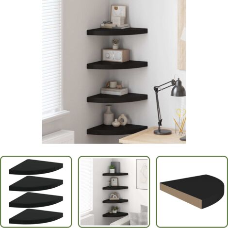 vidaXL Scaffali per Decorazione -  Scaffali Angolari a Parete 4 pz Neri 35x35x3,8 cm in MDF
