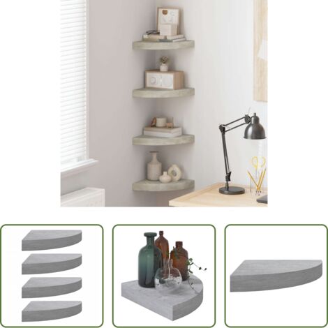 vidaXL Scaffali per libri -  Mensole Angolari 4 pz Grigio Cemento 25x25x3,8 cm in MDF