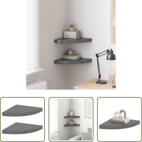 vidaXL Scaffali per libri -  Scaffali Angolari a Parete 2 pz Grigio Lucido 35x35x3,8 cm MDF