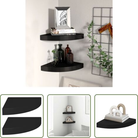 vidaXL Scaffali per Libri -  Scaffali Angolari a Parete 2 pz Neri 25x25x3,8 cm in MDF