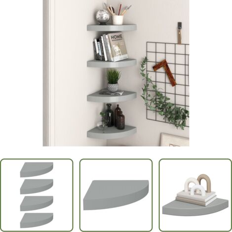 vidaXL Scaffali per libri -  Scaffali Angolari a Parete 4 pz Grigi 25x25x3,8 cm in MDF