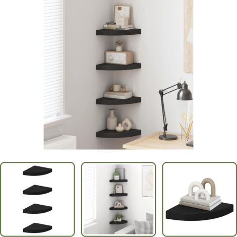 vidaXL Scaffali per libri -  Scaffali Angolari a Parete 4 pz Neri 25x25x3,8 cm in MDF