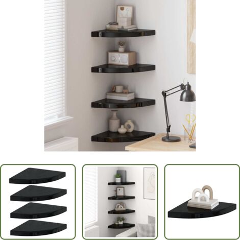 vidaXL Scaffali per Libri -  Scaffali Angolari a Parete 4 pz Nero Lucido 35x35x3,8 cm MDF