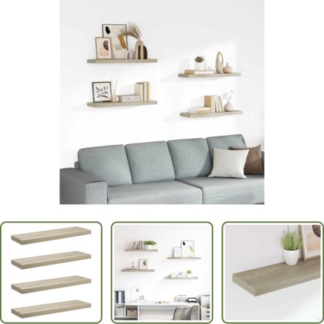 vidaXL Scaffali rovere - Scaffali a Parete 4 pz Rovere 80x23,5x3,8 cm in MDF