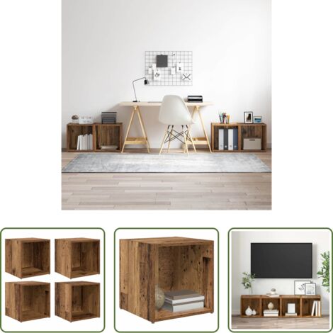 vidaXL Scaffali TV -  Set mobile TV 4 pcs Legno vecchio 37 x 35 x 37,5 cm