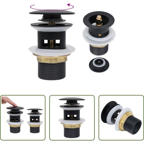 vidaXL Scarico da bagno -  Scarico a Pressione con Funzione Troppopieno Nero 6,4x6,4x9,1cm