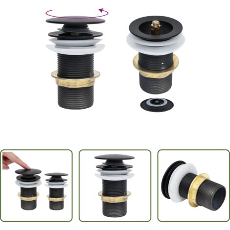 vidaXL Scarico da bagno -  Scarico a Pressione senza Troppopieno Nero 6,4x6,4x9,1 cm