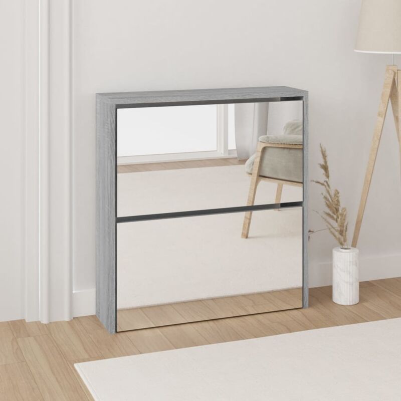 Scarpiera con Specchio a 2 Livelli Grigio sonoma 63x17x67 cm - Vidaxl