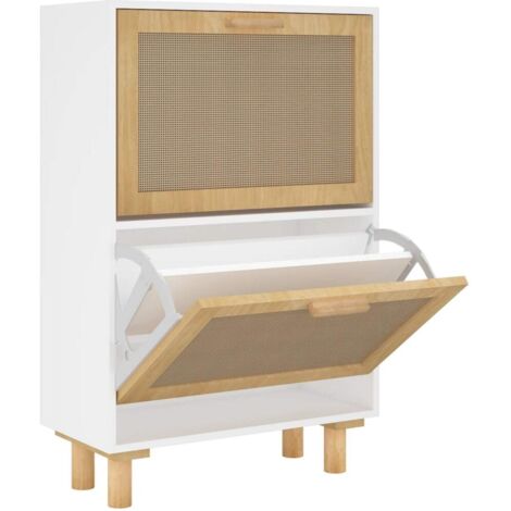 vidaXL Scarpiera Bianca 52x25x80cm Legno Multistrato e Rattan Naturale