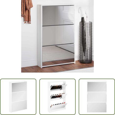 vidaXL Scarpiera con 3 cassetti -  Scarpiera con 3 Ripiani e Specchio Bianco 63x17x102,5 cm