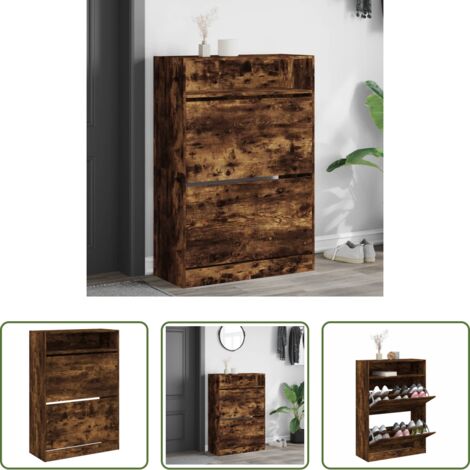 vidaXL Scarpiera con cassetti ribaltabili -  Scarpiera con 2 Cassetti Ribaltabili Rovere Fumo 80x34x116 cm