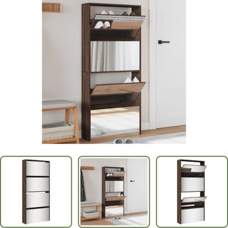 vidaXL Scarpiera con cassetti -  Scarpiera con Specchio a 4 Livelli Rovere Marrone 63x17x134 cm