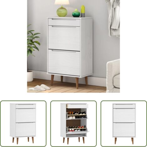 vidaXL Scarpiera con cassetti -  Scarpiera MOLDE Bianca 59,5x35x103 cm in Legno Massello di Pino