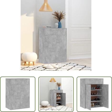 vidaXL Scarpiera con cassetto -  Scarpiera Grigio Cemento 60x35x84 cm in Legno Multistrato