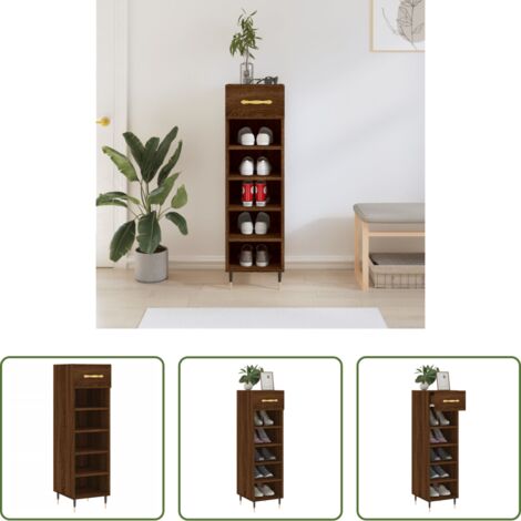 vidaXL Scarpiera con cassetto -  Scarpiera Rovere Marrone 30x35x105 cm in Legno Multistrato