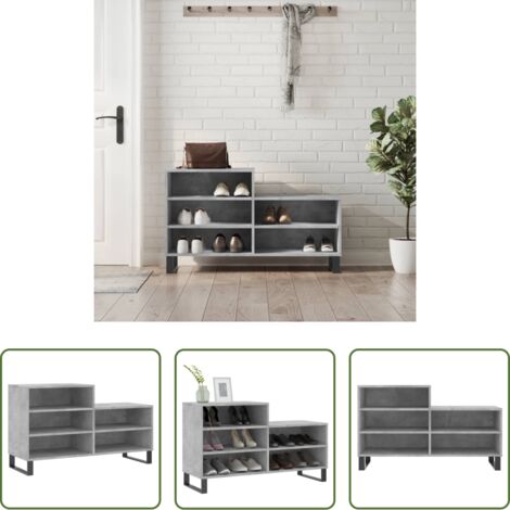 vidaXL Scarpiera con scomparti -  Scarpiera Grigio Cemento 102x36x60 cm in Legno Multistrato
