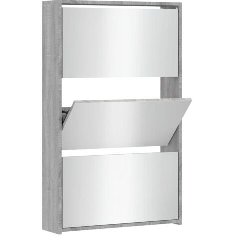 vidaXL Scarpiera con Specchio a 3 Livelli Grigio sonoma 63x17x102,5 cm