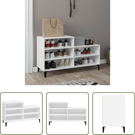 vidaXL Scarpiera da casa -  Scarpiera Bianco Lucido 102x36x60 cm in Legno Multistrato