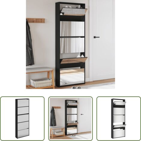 vidaXL Scarpiera da ingresso -  Scarpiera con Specchio a 5 Livelli Nera 63x17x169,5 cm