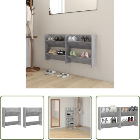 vidaXL Scarpiera da parete -  Scarpiere Muro 2pz Grigio Cemento 60x18x60cm Legno Multistrato