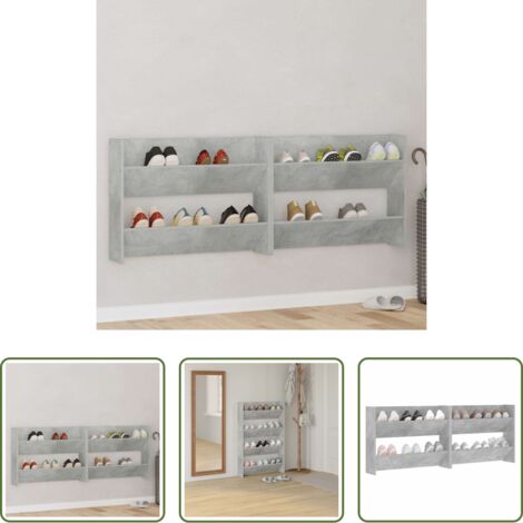vidaXL Scarpiera da parete -  Scarpiere Muro 2pz Grigio Cemento 80x18x60cm Legno Multistrato