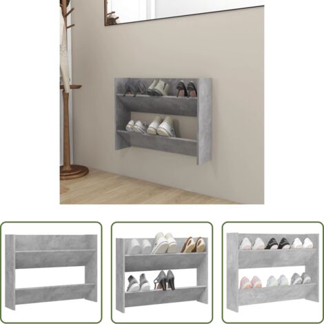 vidaXL Scarpiera grigia cemento -  Scarpiera a Muro Grigio Cemento 80x18x60cm in Legno Multistrato