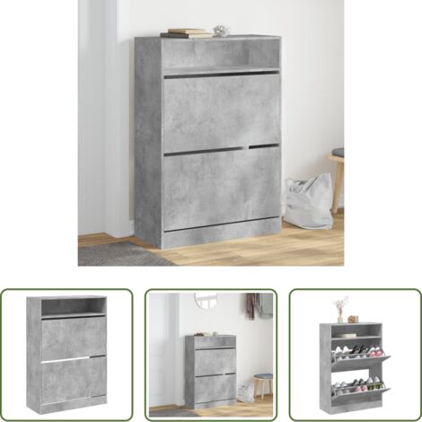 vidaXL Scarpiera in legno -  Scarpiera 2 Cassetti Ribaltabili Grigio Cemento 80x34x116 cm