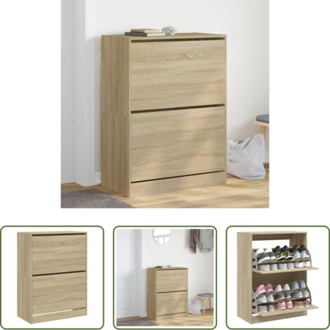 vidaXL Scarpiera in legno -  Scarpiera 2 Cassetti Ribaltabili Rovere Sonoma 80x42x108 cm