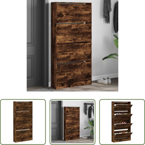 vidaXL Scarpiera in legno -  Scarpiera con 4 Cassetti Ribaltabili Rovere Fumo 80x21x163,5 cm