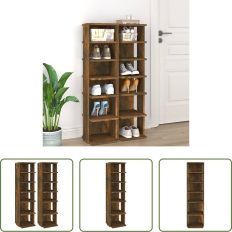 vidaXL Scarpiera in legno -  Scarpiere 2 pz Rovere Fumo 27,5x27x102 cm in Legno Multistrato