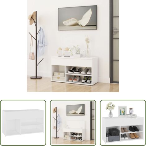vidaXL Scarpiera in truciolato -  Panca Portascarpe Bianco 103x30x54,5 cm in Truciolato