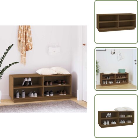 - vidaXL Scarpiera Marrone Ambra 110x34x45 cm in Legno Massello di Pino -