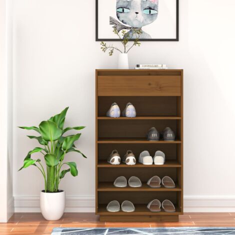 vidaXL Scarpiera Marrone Ambra 60x34x105 cm in Legno Massello di Pino