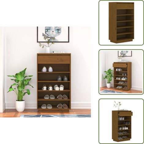 - vidaXL Scarpiera Marrone Ambra 60x34x105 cm in Legno Massello di Pino -