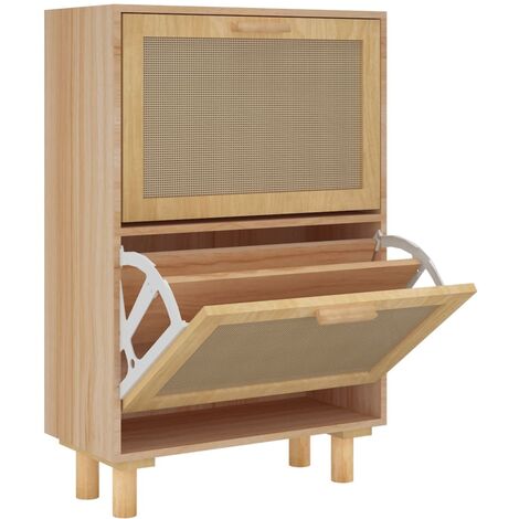 vidaXL Scarpiera Marrone52x25x80cm Legno Multistrato e Rattan Naturale