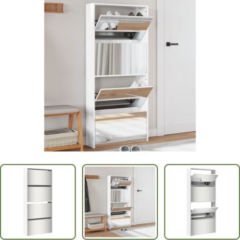 vidaXL Scarpiera moderna -  Scarpiera con Specchio a 4 Livelli Bianco lucido 63x17x134 cm