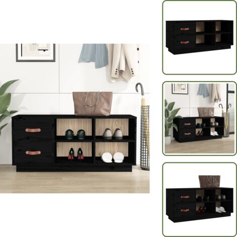 - vidaXL Scarpiera Nera 100x34x45 cm in Legno Massello di Pino -