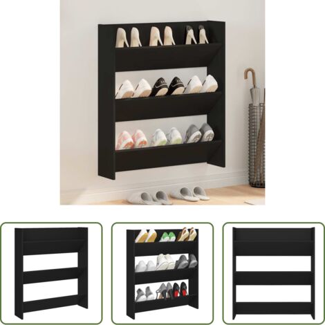 vidaXL Scarpiera nera -  Scarpiera a Muro Nera 80x18x90 cm in Legno Multistrato