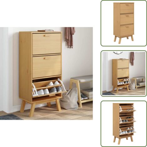 - vidaXL Scarpiera OLDEN Marrone 55x35x120 cm in Legno Massello di Pino -