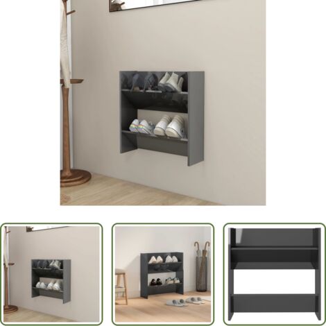 vidaXL Scarpiera per ingresso -  Scarpiera a Muro Grigio Lucido 60x18x60 cm in Legno Multistrato