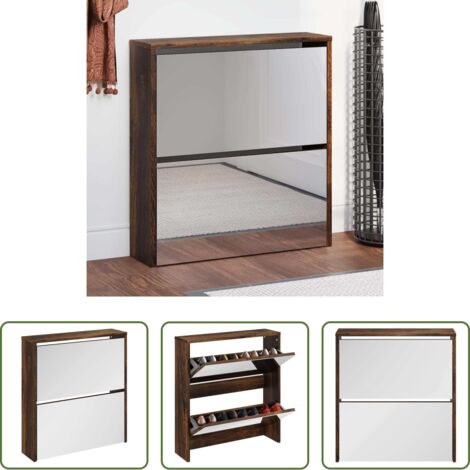 vidaXL Scarpiera per ingresso -  Scarpiera con Specchio a 2 Livelli Rovere fumo 63x17x67 cm