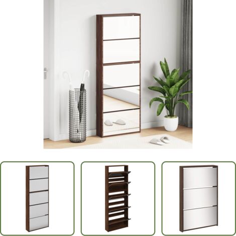 vidaXL Scarpiera per ingresso -  Scarpiera con Specchio a 5 Livelli Rovere Marrone 63x17x169,5cm